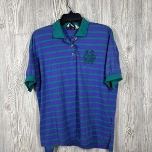 Erika & Co. Shirt Womens Large Purple/Green Striped Short Sleeve 3 button
